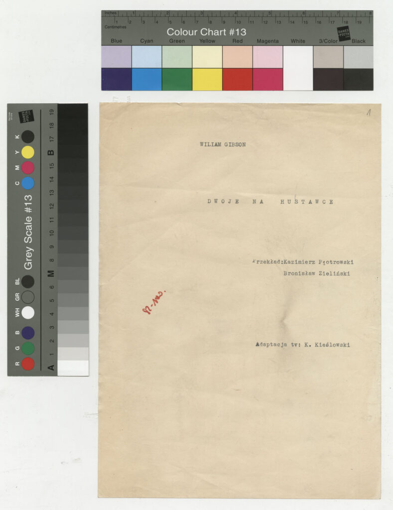 Maszynopis z adaptacją teatralną do teatru telewizji Krzysztofa Kieślowskiego "Dwoje na huśtawce" (1976).