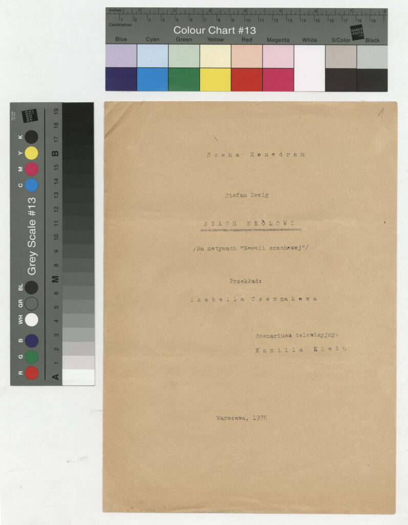 Maszynopis z adaptacją teatralną do teatru telewizji Krzysztofa Kieślowskiego "Szach królowi" (1972).