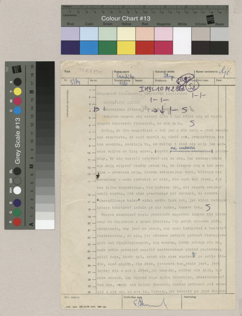 Maszynopis ze scenariuszem do filmu Krzysztofa Kieślowskiego "Bez końca".