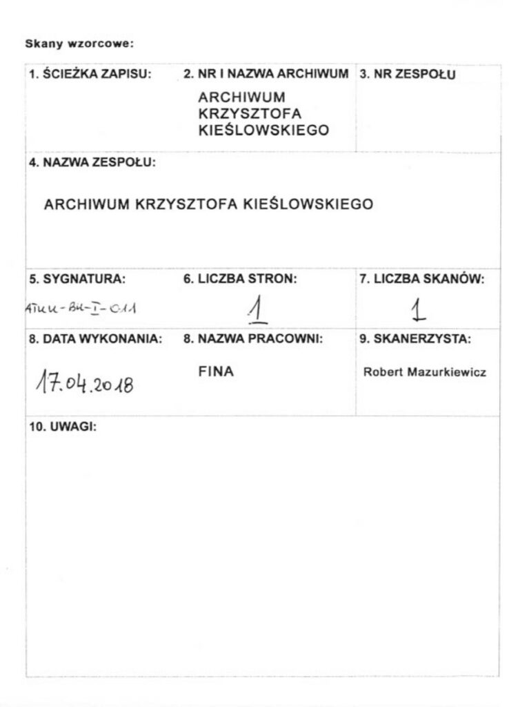 Maszynopis z dialogami do filmu Krzysztofa Kieślowskiego "Bez końca".