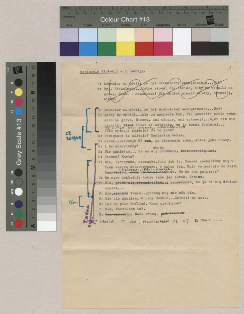 Maszynopis z dialogami do filmu Krzysztofa Kieślowskiego "Bez końca".