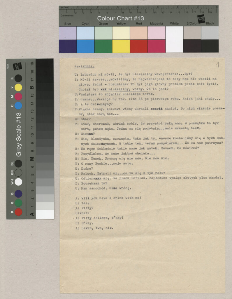 Maszynopis z dialogami do filmu Krzysztofa Kieślowskiego "Bez końca".