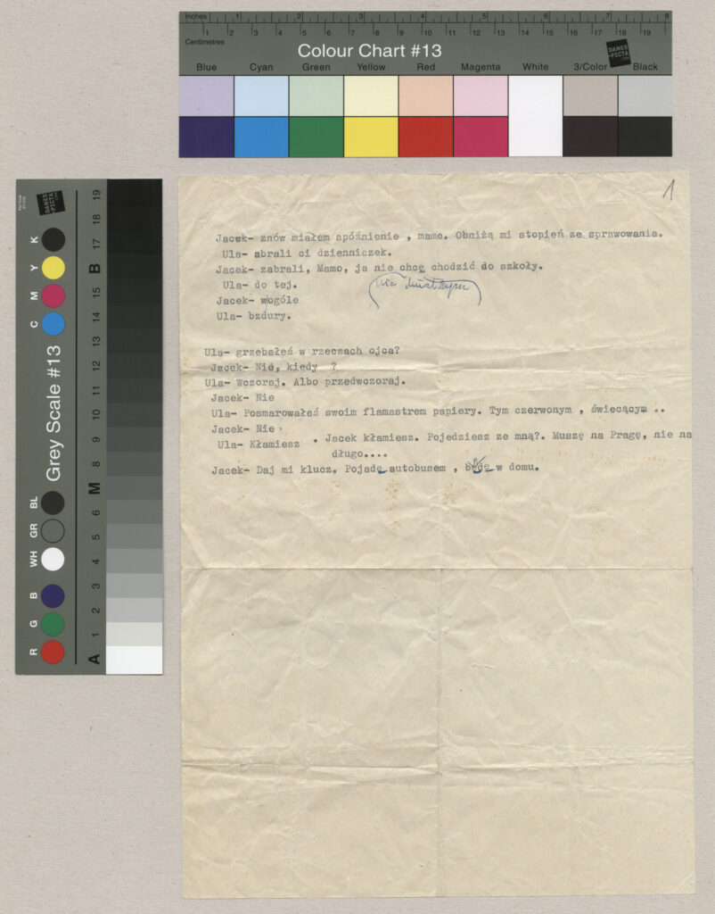 Maszynopis z dialogami do filmu Krzysztofa Kieślowskiego "Bez końca".