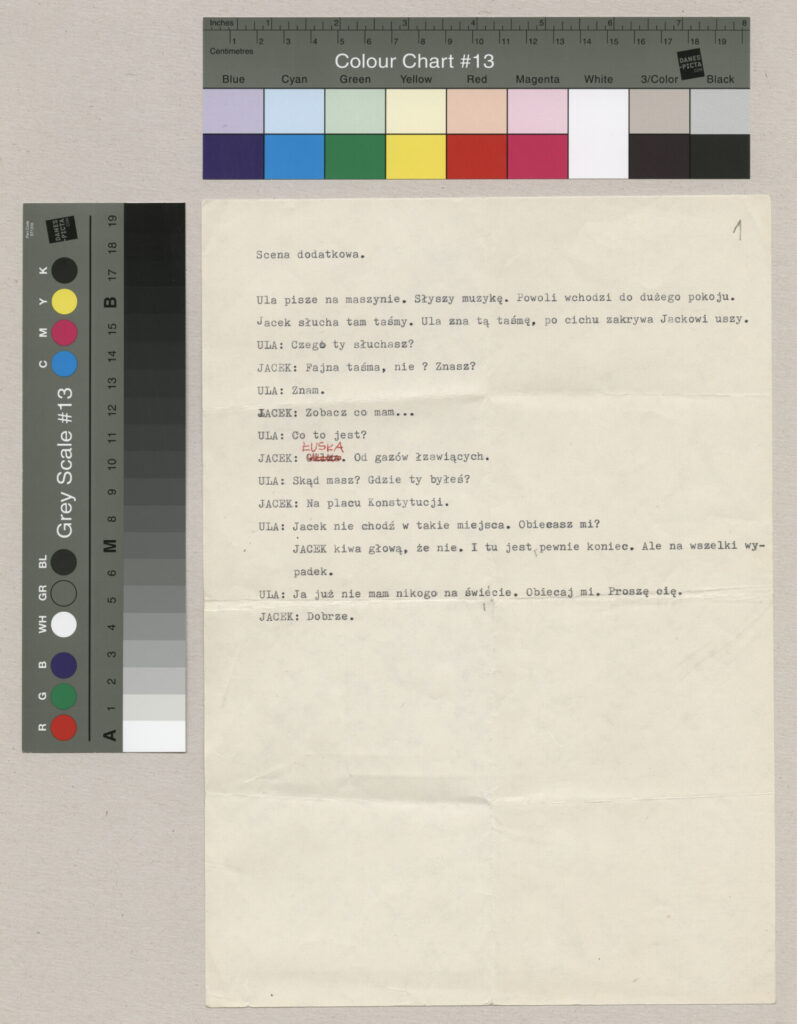 Maszynopis ze sceną dodatkową do filmu Krzysztofa Kieślowskiego "Bez końca".