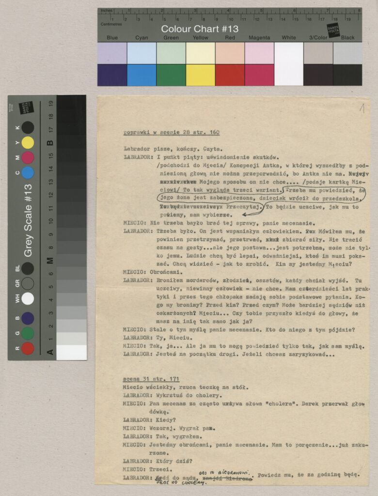 Maszynopis z poprawkami do filmu Krzysztofa Kieślowskiego "Bez końca".