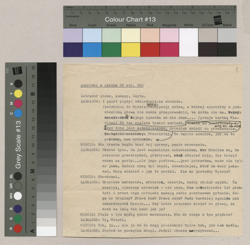 A typescript with corrections for Krzysztof Kieslowski's film "No End".