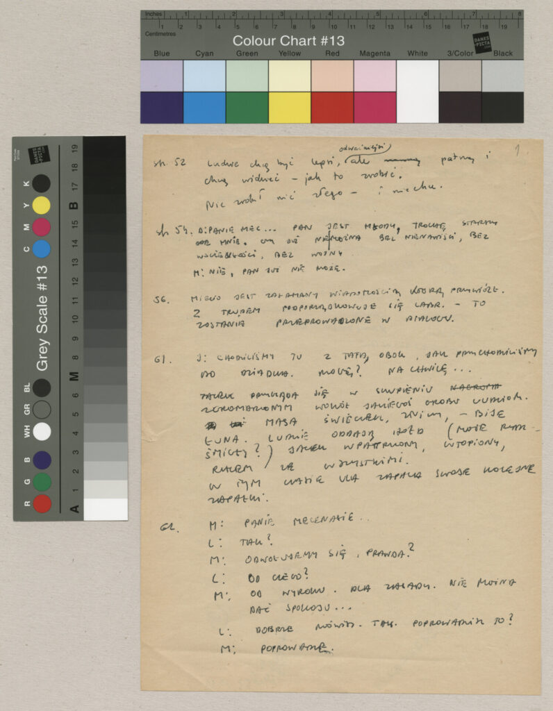 Rękopis z notatkami do filmu Krzysztofa Kieślowskiego "Bez końca".