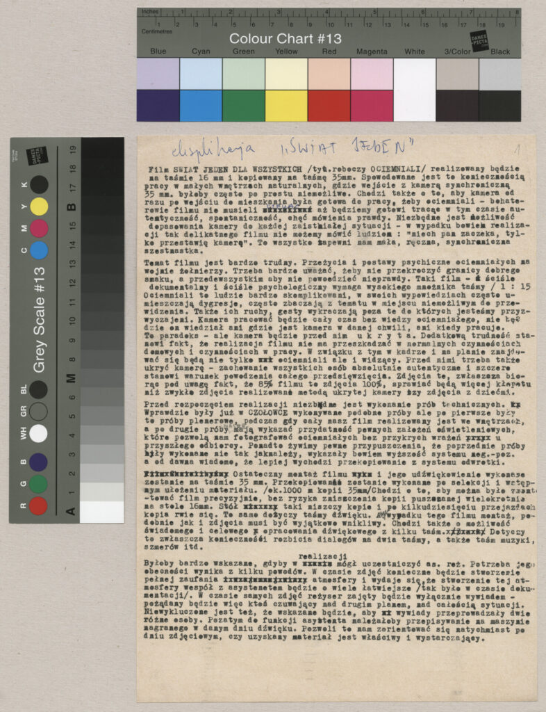 Maszynopis z eksplikacją do filmu Krzysztofa Kieślowskiego "Byłem żołnierzem".