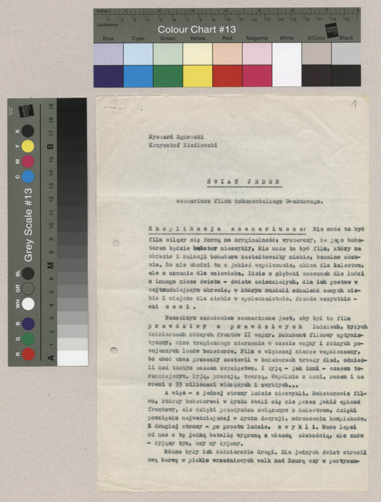 Maszynopis z eksplikacją poprzedzającą scenariusz do filmu Krzysztofa Kieślowskiego "Byłem żołnierzem".