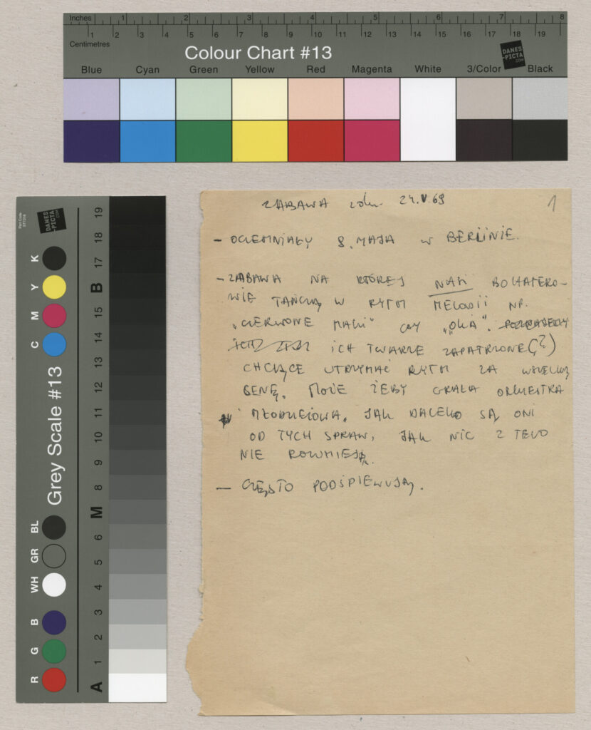 Rękopis z notatkami do filmu Krzysztofa Kieślowskiego "Byłem żołnierzem".