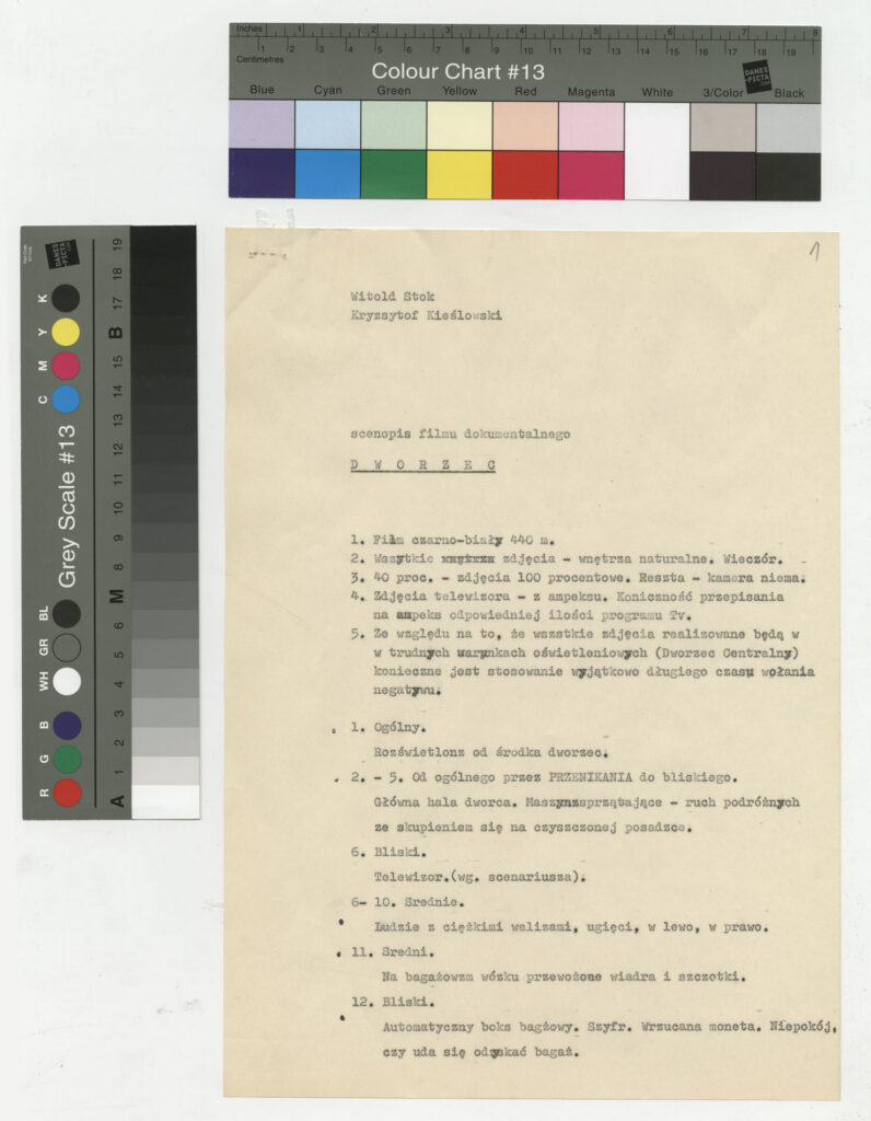 Maszynopis ze scenopisem filmu dokumentalnego Krzysztofa Kieślowskiego "Dworzec" (1980).