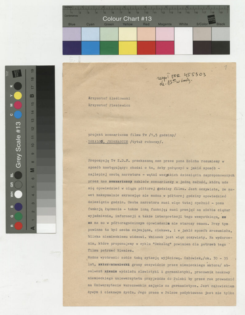 Maszynopis z projektem scenariusza filmu "Dekalog, jedenaście".