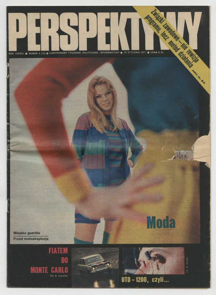 Wydruk z magazynem "Perspektywy" odnoszący się do filmu Krzysztofa Kieślowskiego "Przed rajdem" (1971).