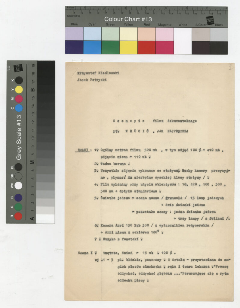 Maszynopis ze scecnopisem filmu Krzysztofa Kieślowskiego "Prześwietlenie" (1974).