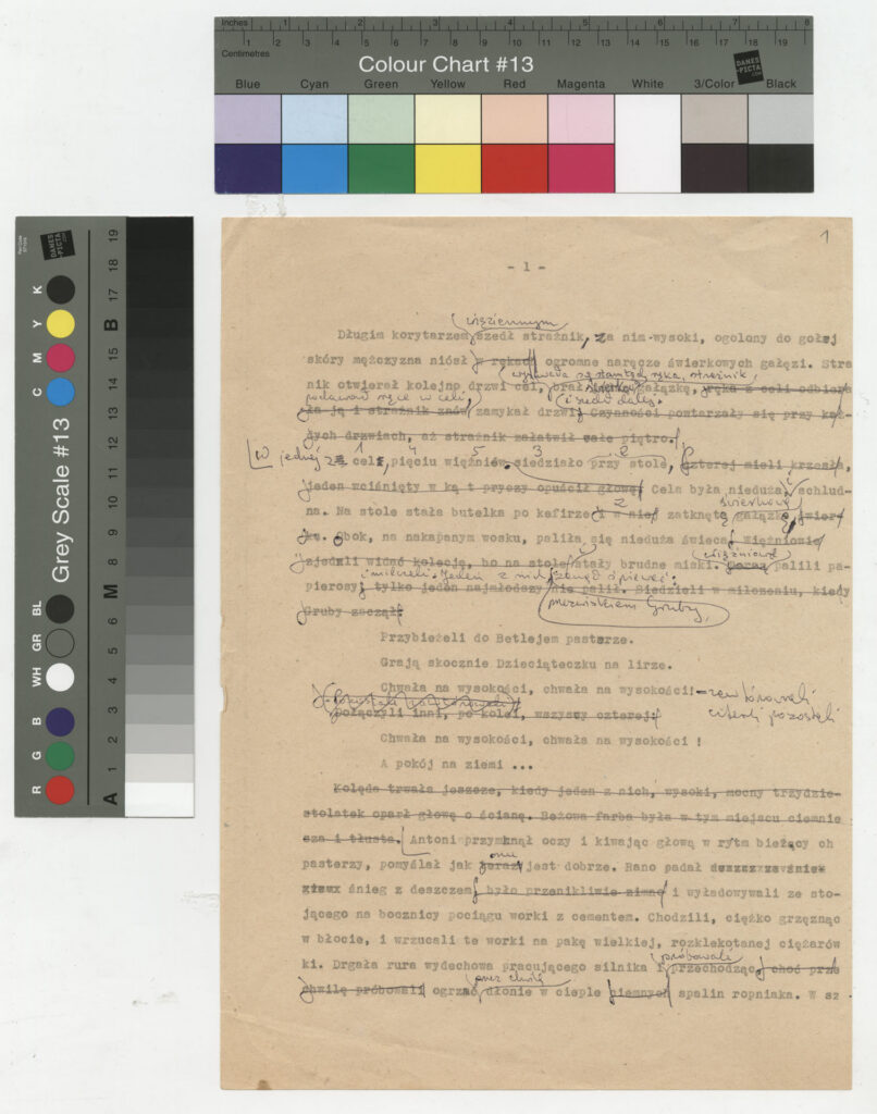 Maszynopis oraz rękopis z tekstem Krzysztofa Kieślowskiego zawierający kilka różnych tekstów.