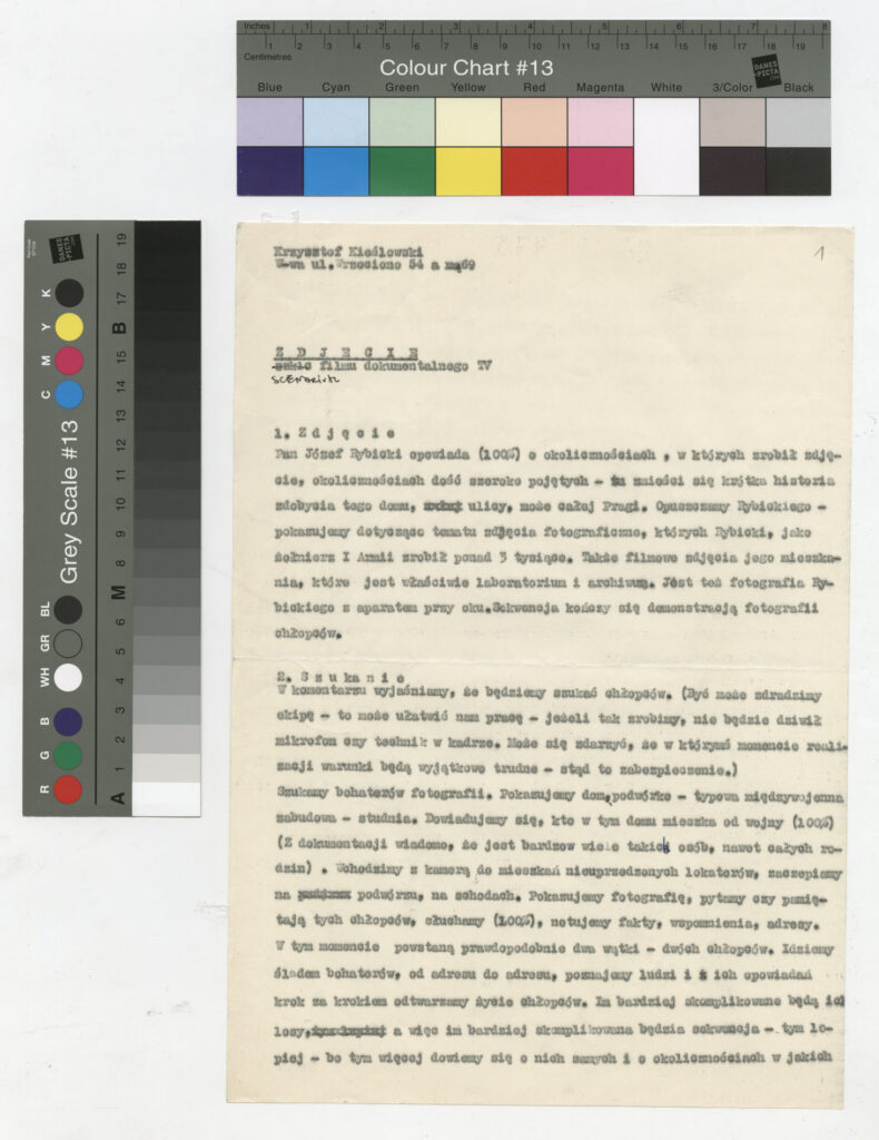 Maszynopis ze scenariuszem filmu Krzysztofa Kieślowskiego "Zdjęcie" (1968).