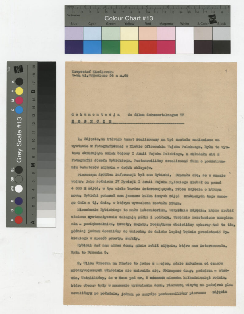 Maszynopis z dokumentacją do filmu Krzysztofa Kieślowskiego "Zdjęcie" (1968) .