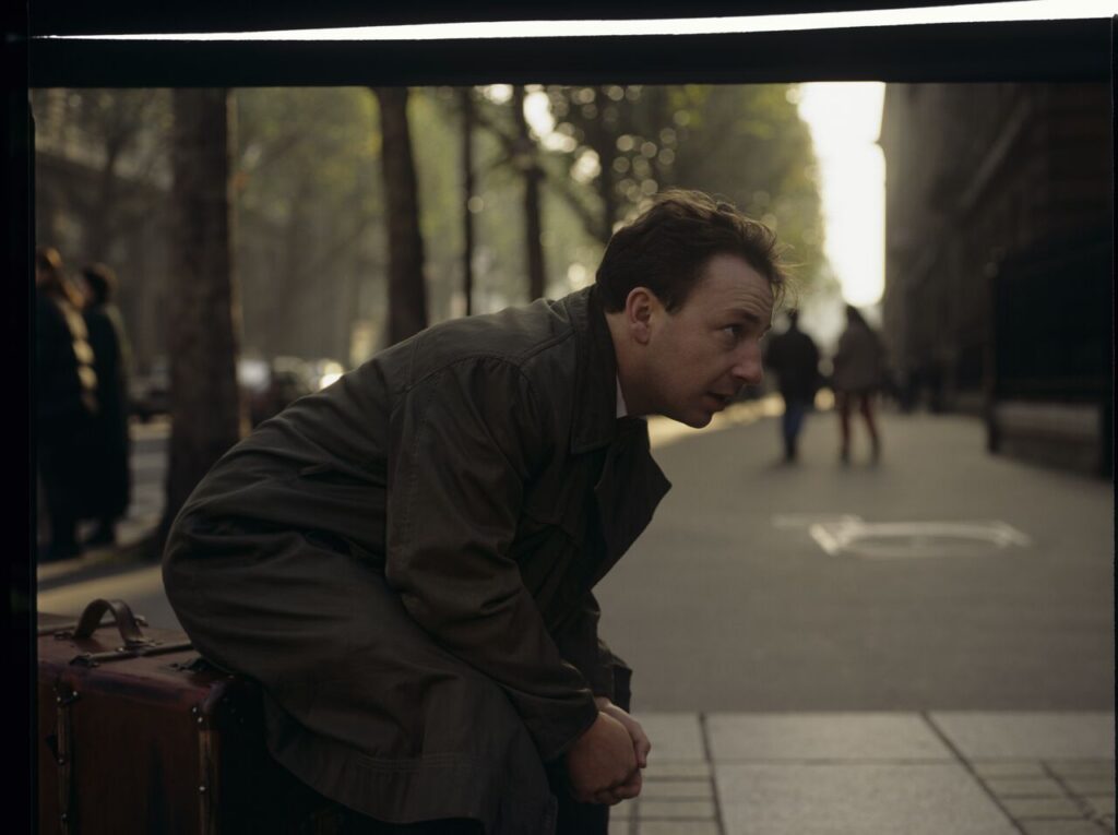 After divorcing Dominique, Karol (Zbigniew Zamachowski) is left on the street with a suitcase and has nowhere to go.