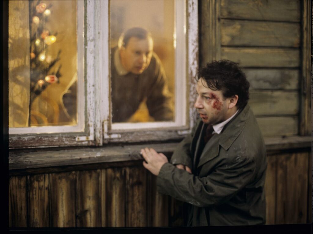 Beaten on airport by luggage thieves, Karol (Zamachowski) hardly reaches the house of his brother Jurek (Stuhr).