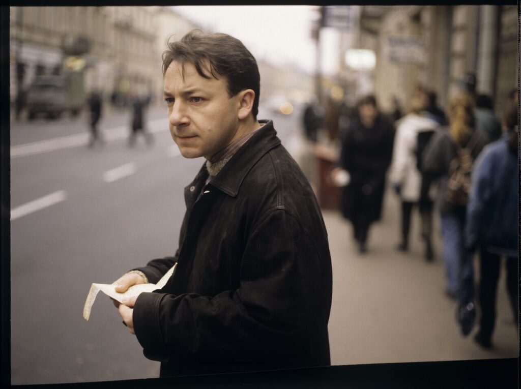 Karol (Zbigniew Zamachowski) on a Warsaw street.