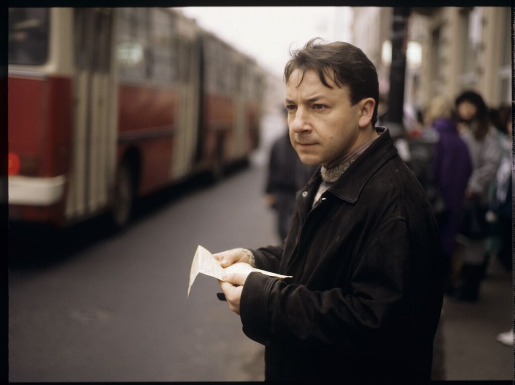 Karol (Zbigniew Zamachowski) on a Warsaw street.