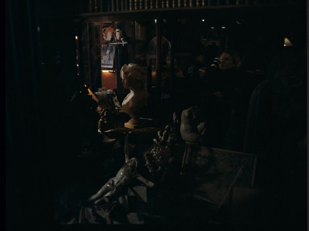 A view of the window of an antique shop, where Karol's attention was caught by the sight of an alabaster bust of a woman.