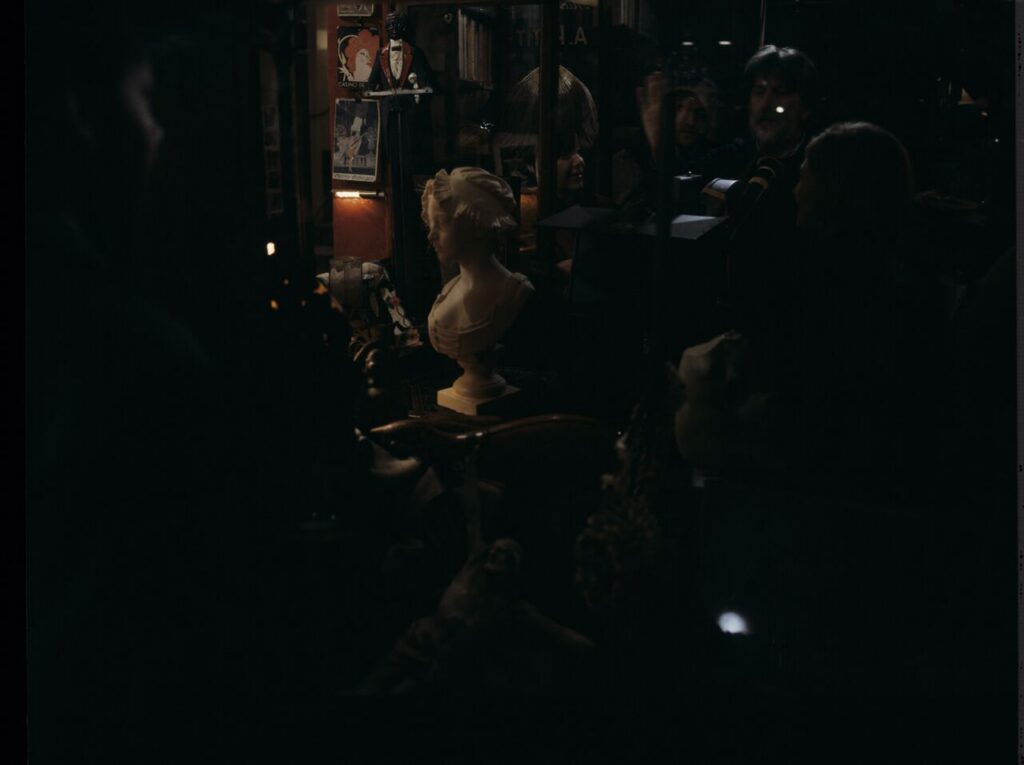 A view of the window of an antique shop, where Karol's attention was caught by the sight of an alabaster bust of a woman.