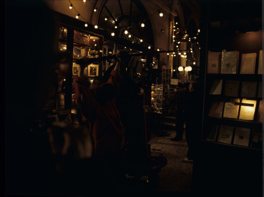 Parisian promenade, where, among elegant shops, there was an antique shop with an alabaster bust of a woman on display.