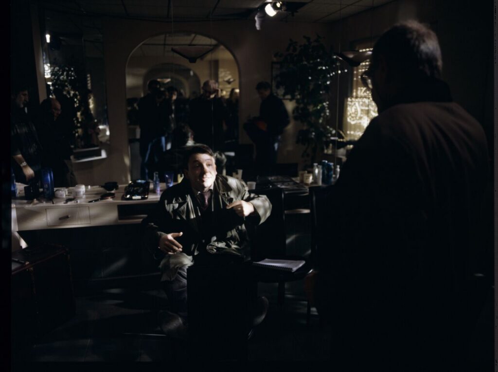 The crew on set at the Dominique hairdressing salon in Paris.