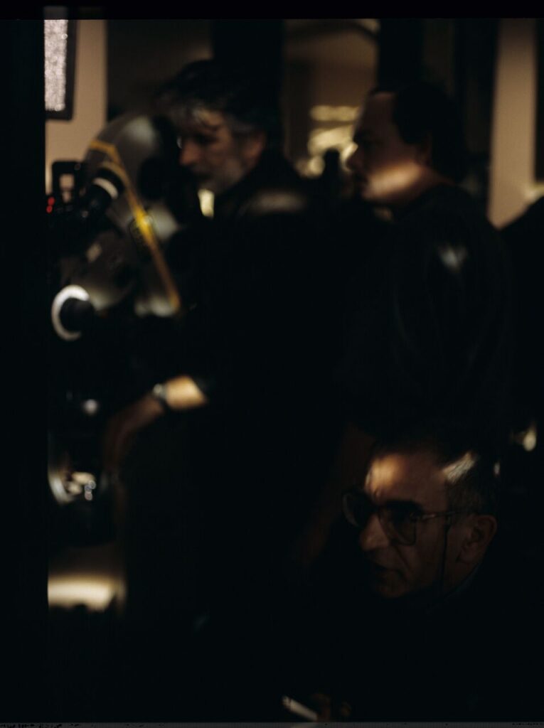 Kieślowski (director), Kłosiński (cinematographer), Jedynak (cameraman's cooperation) on the set.