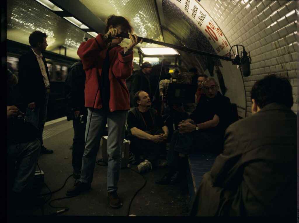 The crew on set in the Paris metro.