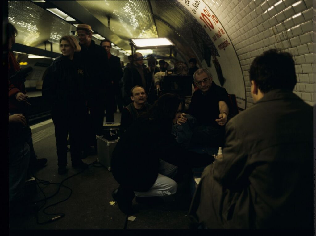 The crew on set in the Paris metro.