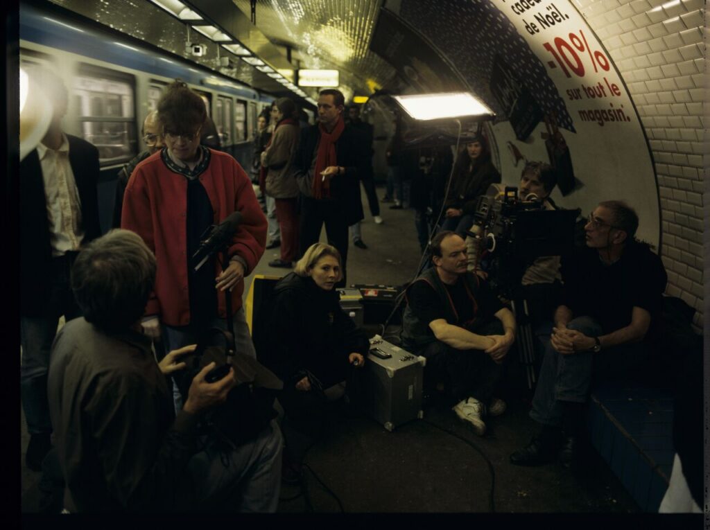 The crew on set in the Paris metro.