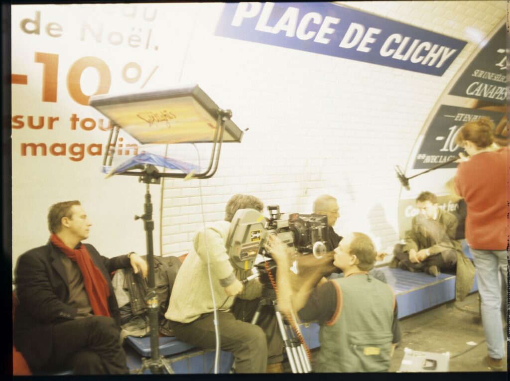 The crew on set in the Paris metro.
