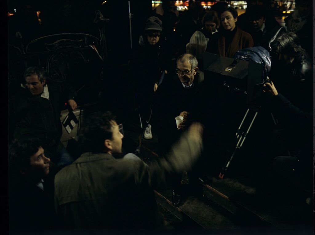 The crew on set on a Paris metro platform.