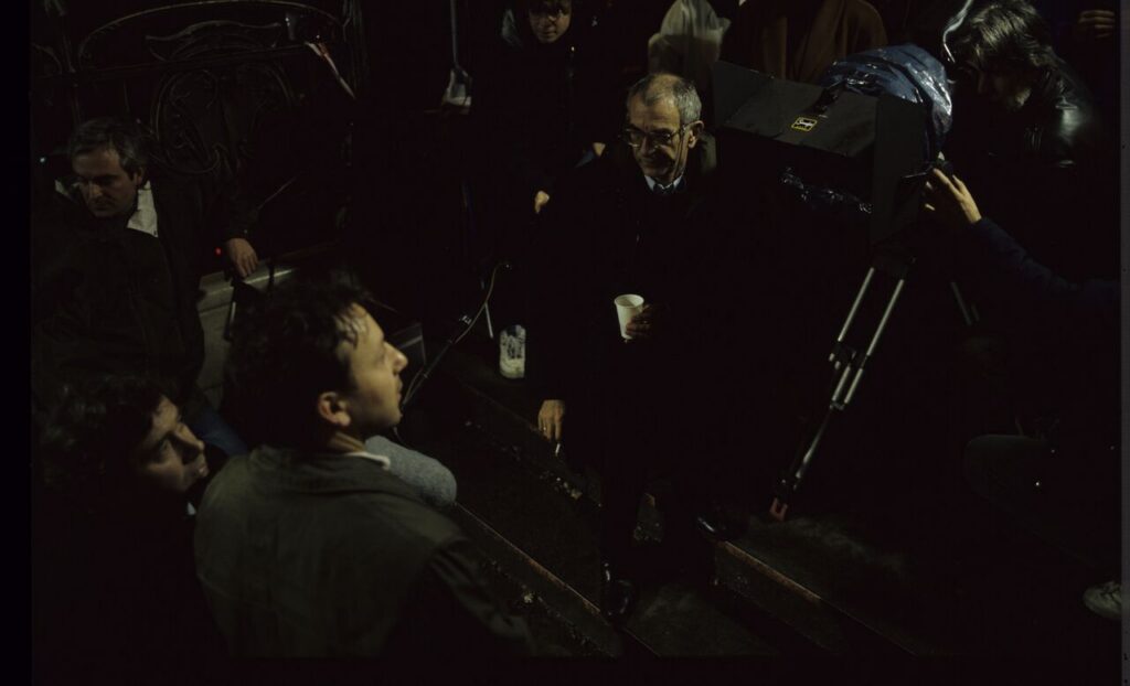 The crew on set on a Paris metro platform.
