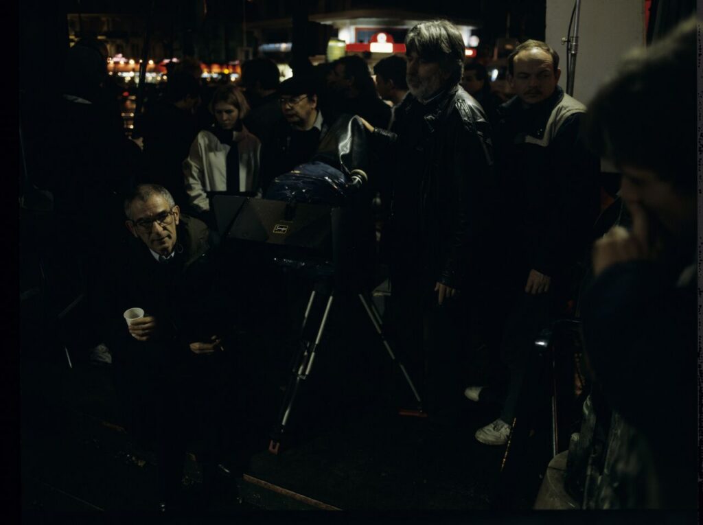 The crew on set on a Paris metro platform.