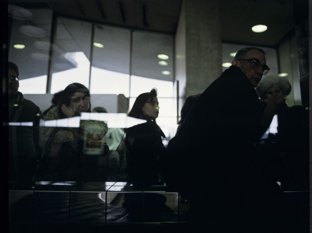 Krzysztof Kieślowski (director) on the set at the airport in Warsaw.