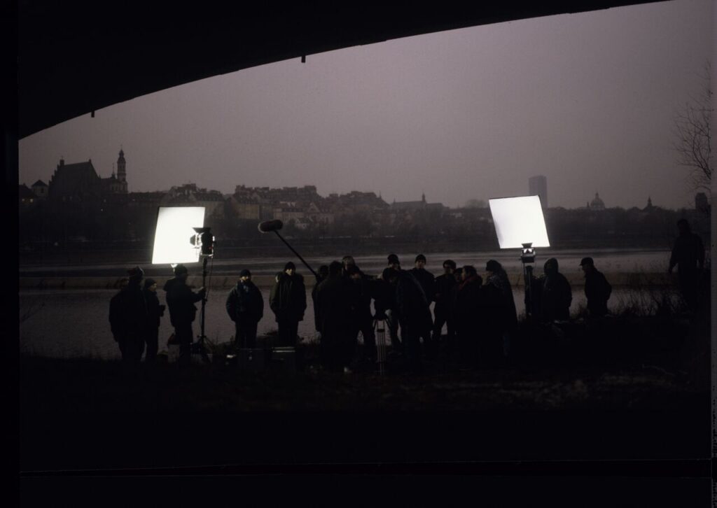 The crew on the set on the banks of the Vistula River.