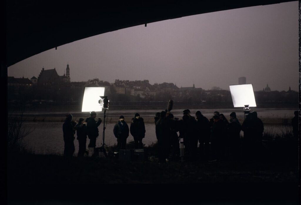 The crew on the set on the banks of the Vistula River.