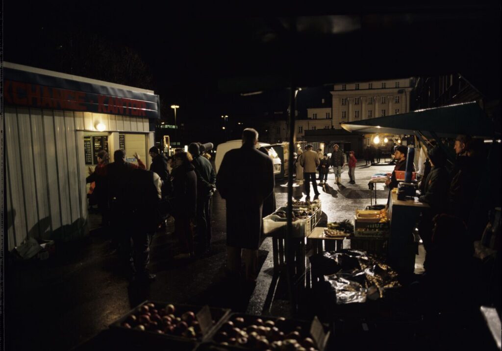 Filming set in front of the currency exchange office.
