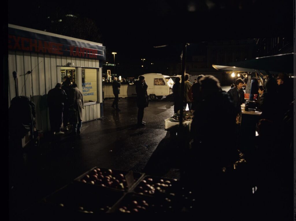 Filming set in front of the currency exchange office.