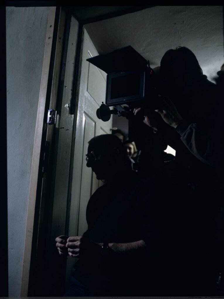 Krzysztof Kieślowski (director) and Edward Kłosiński (cinematographer) working on the set.