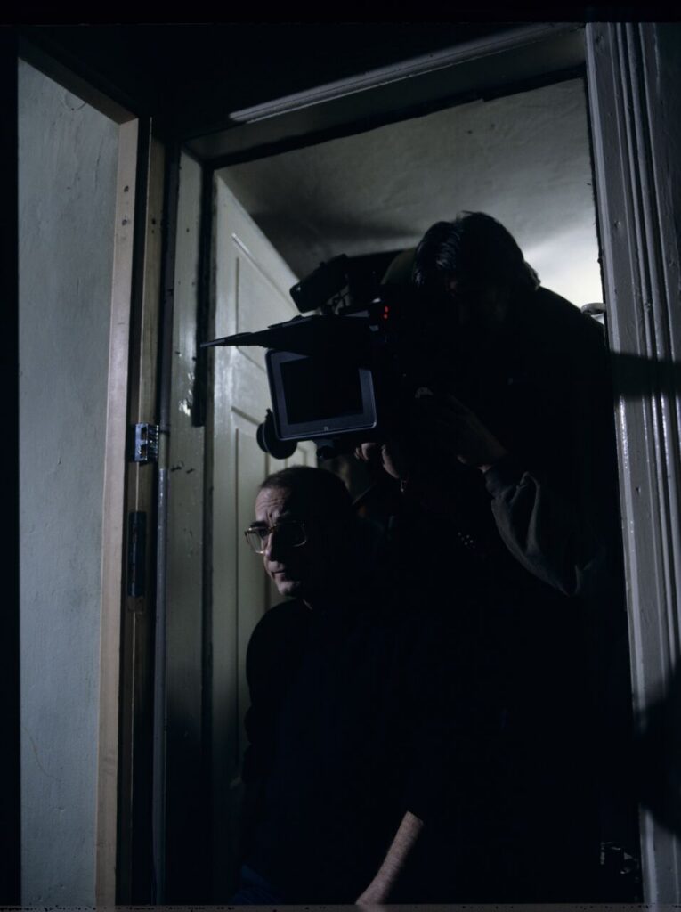 Krzysztof Kieślowski (director) and Edward Kłosiński (cinematographer) working on the set.