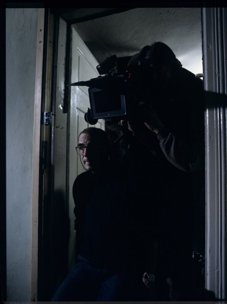 Krzysztof Kieślowski (director) and Edward Kłosiński (cinematographer) working on the set.