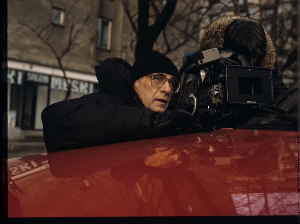 Krzysztof Kieślowski (director) and Edward Kłosiński (cinematographer) working on the set.