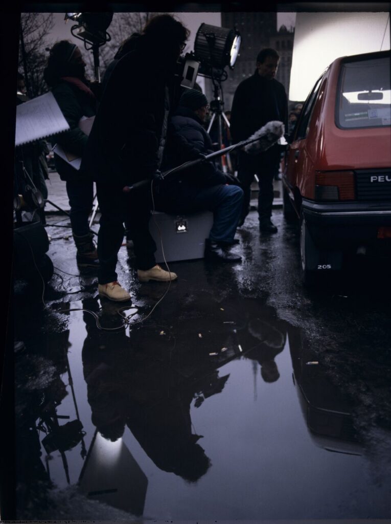 The crew at work filming a scene in central Warsaw.