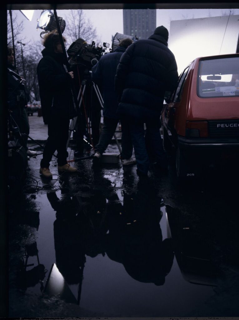 The crew at work filming a scene in central Warsaw.