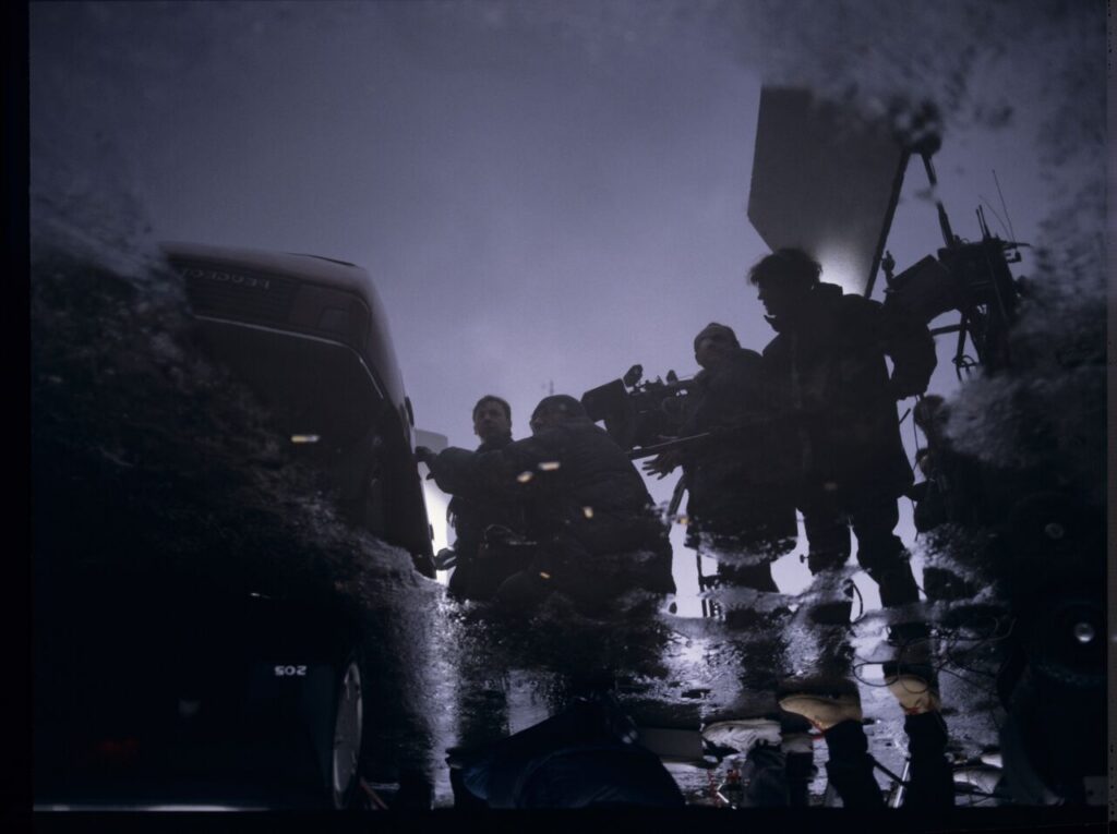 The crew at work filming a scene in central Warsaw.