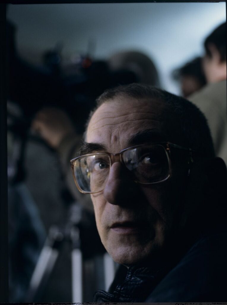 Krzysztof Kieślowski (director) on the set in the house of the farmer from whom Karol bought the land.